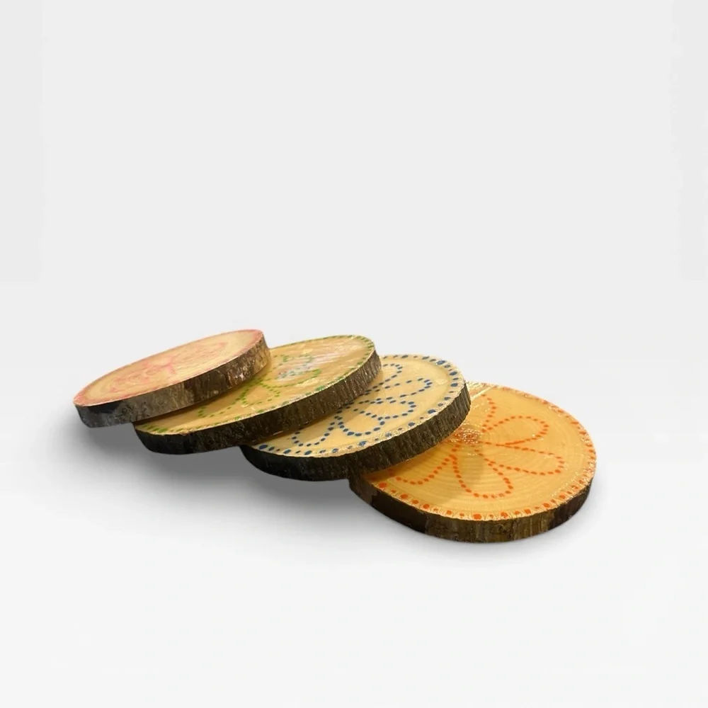 4 Handmade Raw Wood abstract Drink Coasters